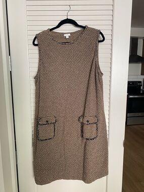 J. Jill Tan Tweed Sleeveless Shift Dress with Pocket Detail